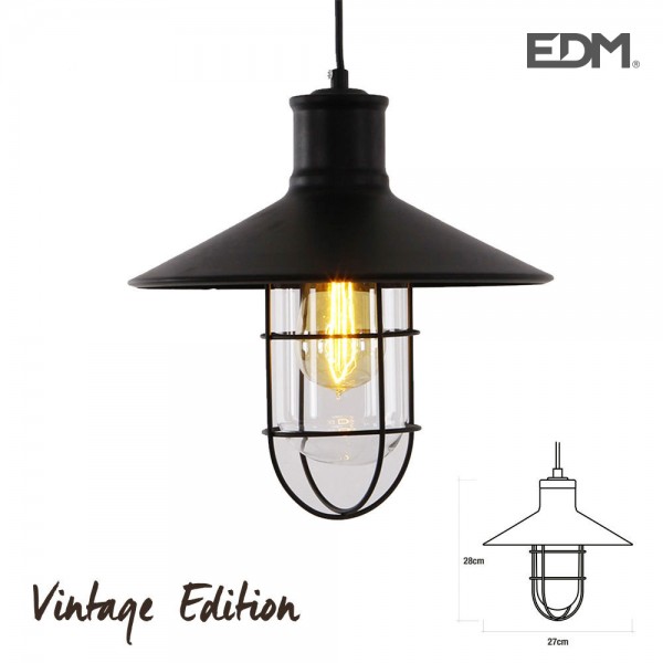 Lámpara de techo metalica vintage e27 60w color negro ø27 x 28 cm