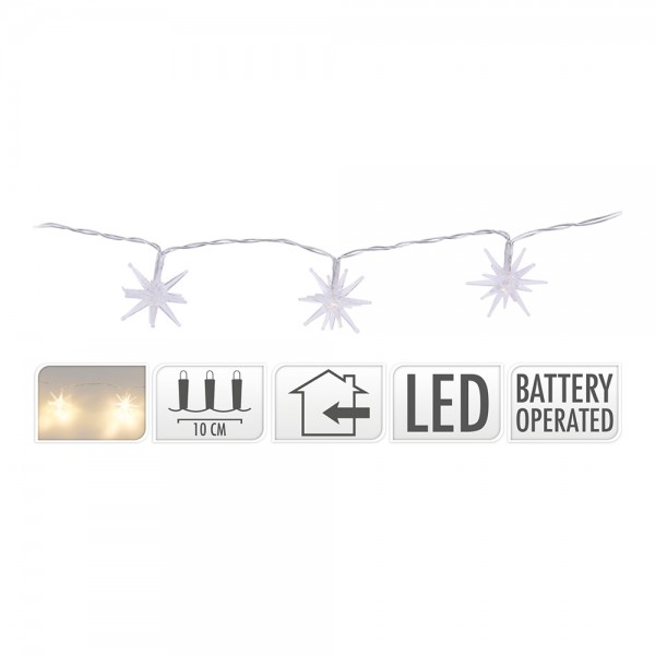 Guirnalda a pilas, función fija, uso interior, con estrellas ø45 mm, blanco cálido, 1,30 m modelos variados