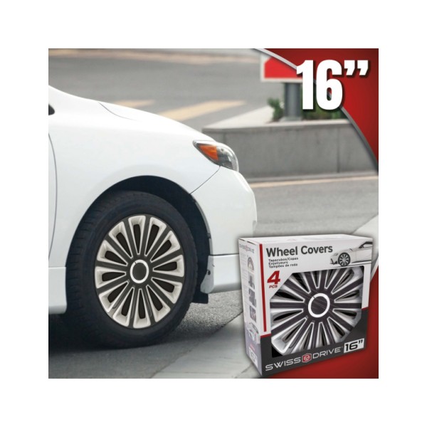 Juego de 4 Tapacubos de 16 Pulgadas Diseño Alaska Black Silver