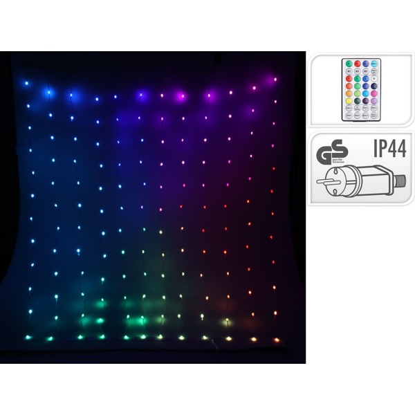 Cortina led rgb multifunción, 400 leds, con mando y aplicación smarthphone, exterior, 2 x 2 m